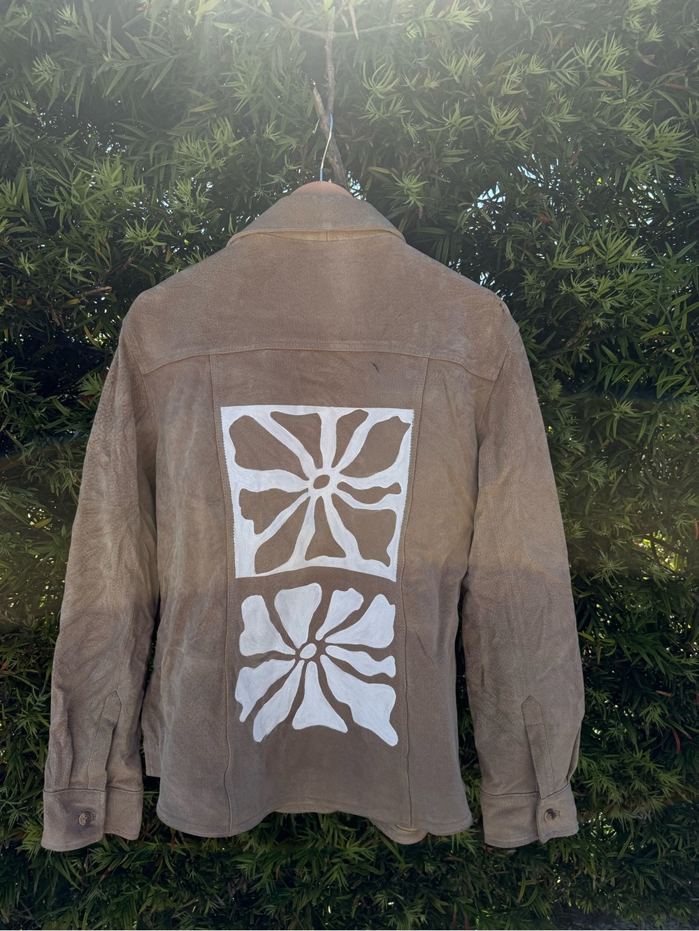 Suede Floral Appliqué Jacket - Taupe